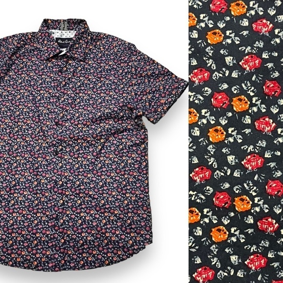 Robert Graham Floral Print Shirt Tailored Fit Short Sleeve Stretch Cotton XL - Picture 1 of 11